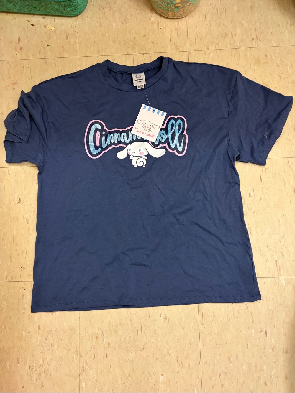 Sanrio Cinnamoroll Navy Short Sleeve Graphic Tee with Pink & Light Blue Accents